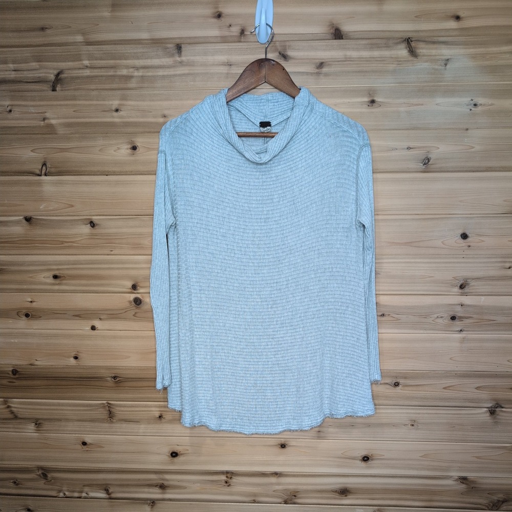 We The Free Free People Grey Ribbed Cowl Neck Split Back Top Womens Size S